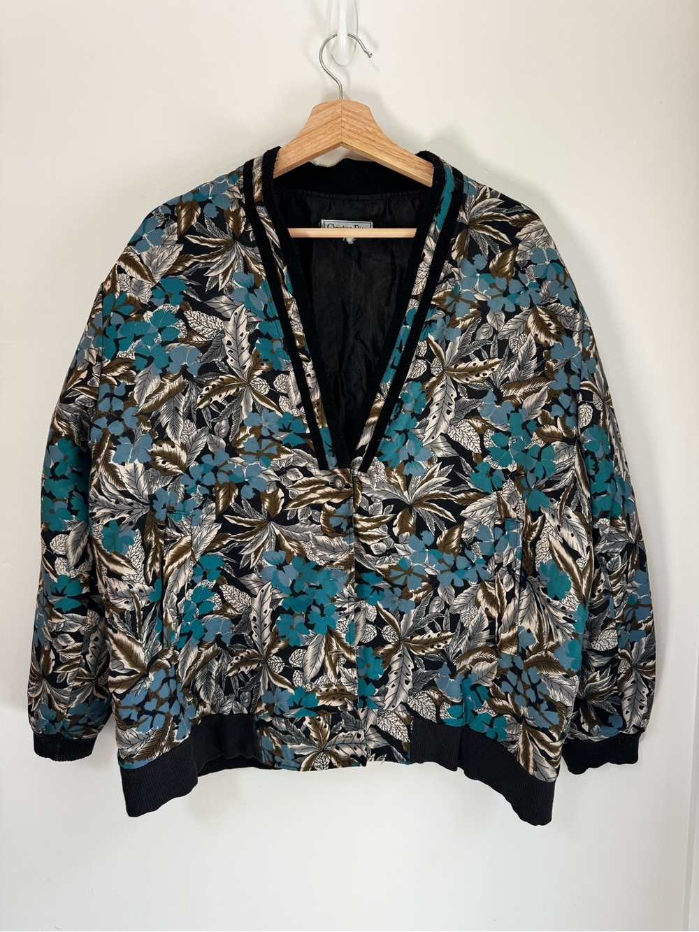 Vintage 80s Christian Dior Slouchy Silk Floral Bomber Jacket